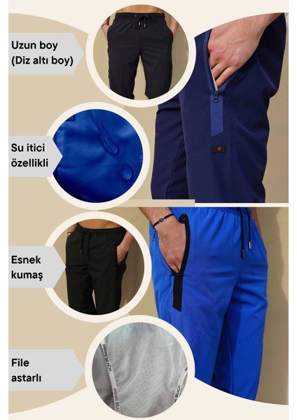 Saks Diz Altı Uzun Model Su Itici Özellikli Likralı Esnek Kumaş Erkek Plaj Deniz Kapri Şort - 941-SAKS