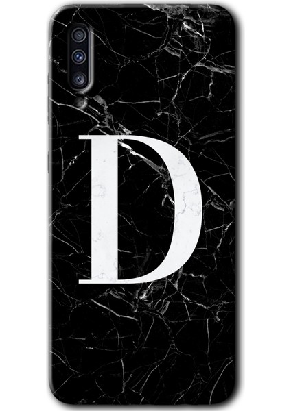 Galaxy A30S Kılıf Hd Desen Baskılı Arka Kapak - Siyah Mermer Desenli D Harfi