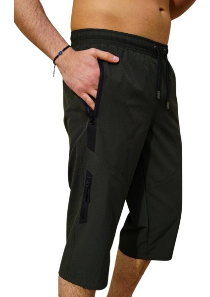 Haki Diz Altı Uzun Model Su Itici Özellikli Likralı Esnek Kumaş Erkek Plaj Deniz Kapri Şort - 941-HAKI modelleri