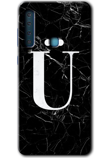 Galaxy A9 2018 Kılıf Hd Desen Baskılı Arka Kapak - Siyah Mermer Desenli Ü Harfi
