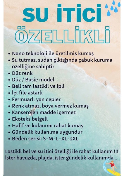 Mint Su Itici Özellikli Düz Renk Basic Erkek Plaj Deniz Şort Mayo - 301-MINT