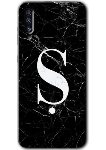 Galaxy A70 Kılıf Hd Desen Baskılı Arka Kapak - Siyah Mermer Desenli Ş Harfi