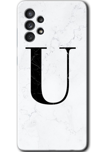 Galaxy A72 Kılıf Hd Desen Baskılı Arka Kapak - Beyaz Mermer Desenli U Harfi