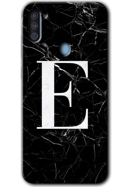 Galaxy M11 Kılıf Hd Desen Baskılı Arka Kapak - Siyah Mermer Desenli E Harfi