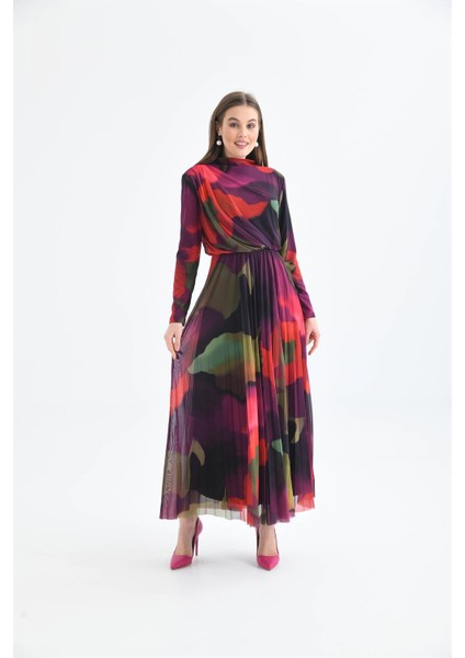 Kadın Likra Tül Elbise Mor 30417