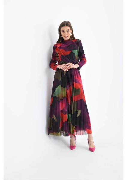 Kadın Likra Tül Elbise Mor 30417 fırsatları