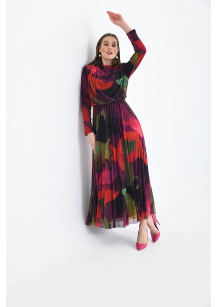 Kadın Likra Tül Elbise Mor 30417 indirimleri