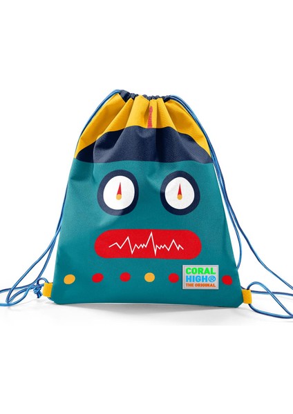 Kids Lacivert Çivit Robot Desenli Ipli Büzgülü Sırt Çantası 22459