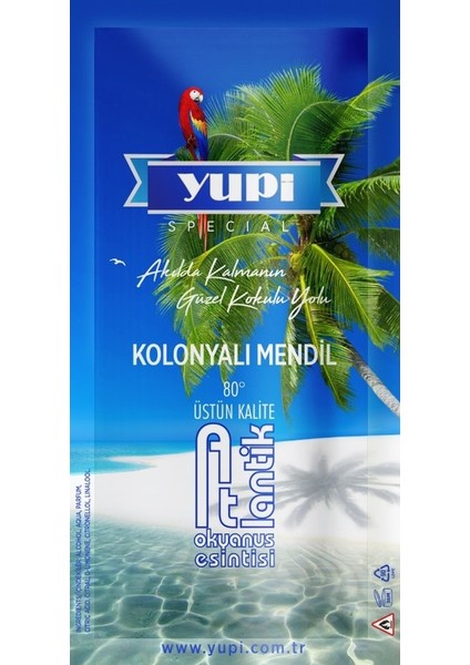 Yupi Tropikal ve Atlantik 80° Kolonyalı Mendil 50 Adet (25'li - 2 Paket)