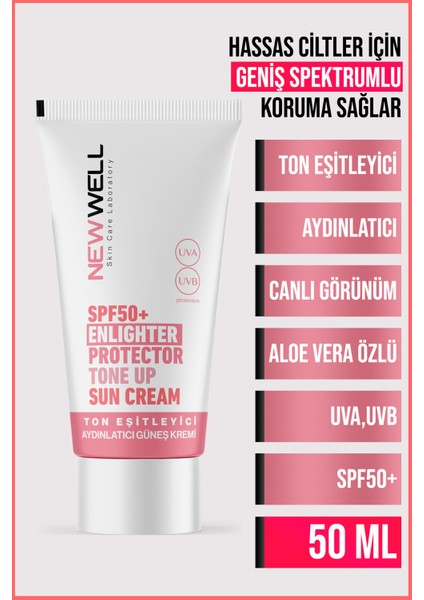 New Well yüksek Koruma Etkili SPF50+ Pembe Yüz Güneş Kremi 50 ml