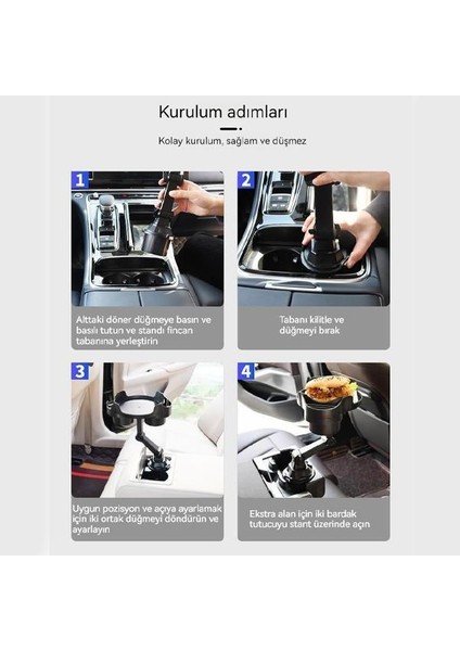 Polham Araç Içi Multifonksiyonel Çift Bardak Tutucu, Yemek Masası ve Telefon Tutucu, 360 Derece Döner