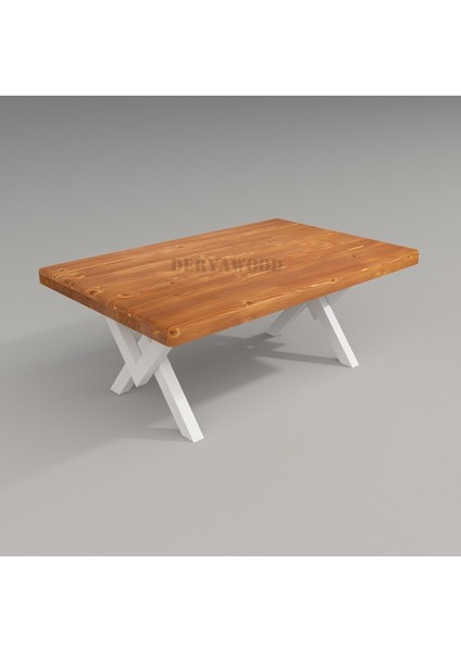 Masif Ahşap Log Ofis Sehpa Beyaz Ayak 70x100x45 cm