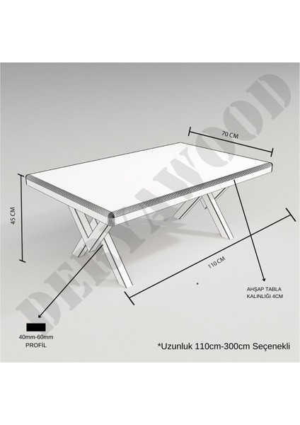 Masif Ahşap Log Ofis Sehpa Beyaz Ayak 70x100x45 cm