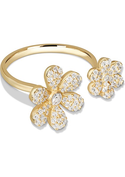Daisy Yüzük 1 Mikron 18 Ayar Altın Kaplama (925 Ayar Gümüş Üzerine), Zirkonyum