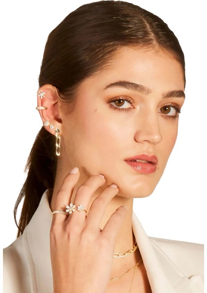 Daisy Yüzük 1 Mikron 18 Ayar Altın Kaplama (925 Ayar Gümüş Üzerine), Zirkonyum indirimleri