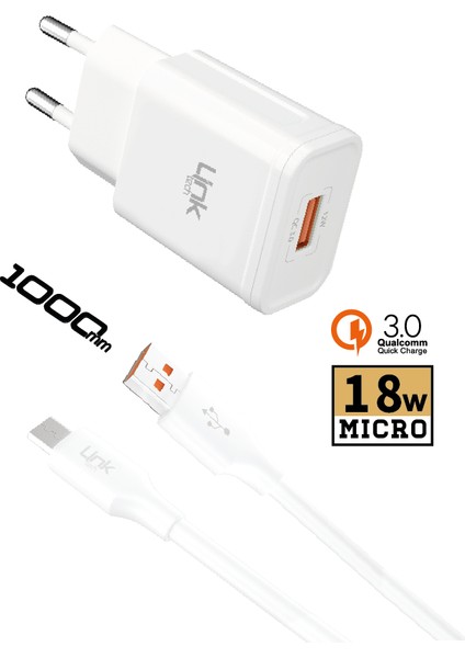 Android Uyumlu Süper Premium Quick Charge 3.0 Micro USB Hızlı Şarj Aleti Kablo Hediyeli MIDI661S