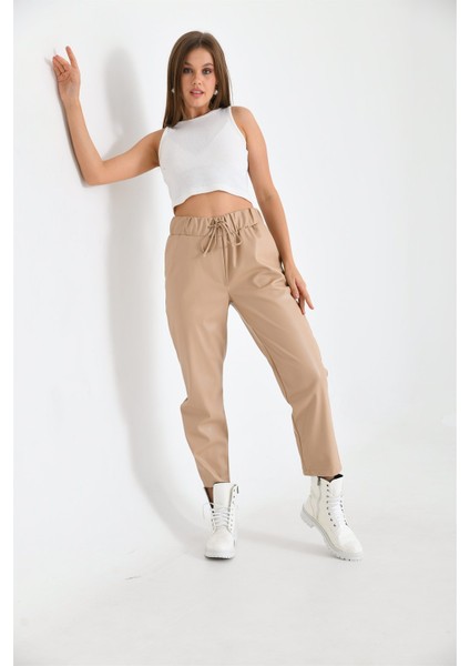Kadın Deri Pantolon Beige RBN2028 fırsatları