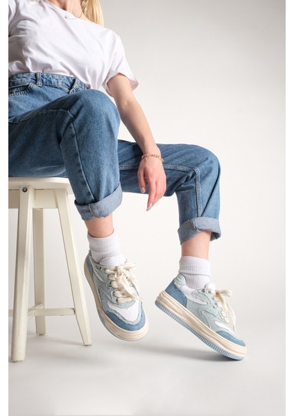 Kadın Yüksek Taban Sneaker Keten Kumaş Bağcıklı Spor Ayakkabı Corken