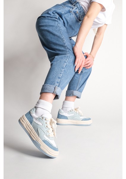 Kadın Yüksek Taban Sneaker Keten Kumaş Bağcıklı Spor Ayakkabı Corken