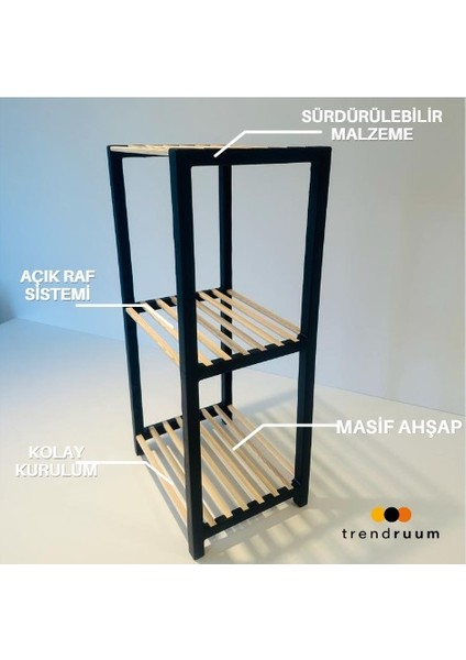 Ahşap Çubuklu Siyah Ayakkabılık Raf