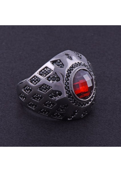 Kırmızı Zirkon Taşlı Erkek Gümüş Yüzük 13.5 gr