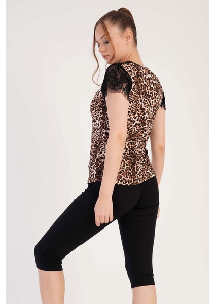 Kadın Vıscon Kısa Kol Dantelli Kaprili Pijama Takım modelleri