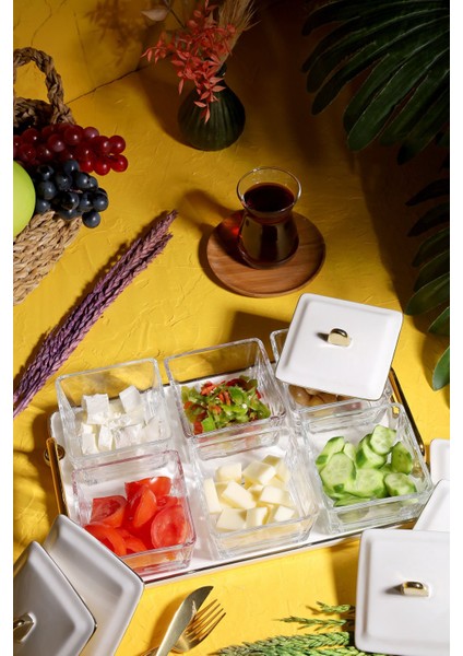 Candy 6'lı Porselen Kapaklı Cam Kahvaltı Seti 3029