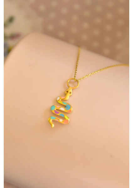 925 Ayar Gümüş Altın Kaplama Mineli Yılan Kolye