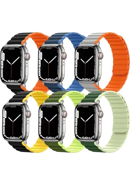 Apple Watch 42MM/44MM/45MM/49MM Ultra Uyumlu Watch 2/3/4/5/6/7/8/se Için Çift Renkli Mıknatıslı Kıvrımlı Kasisli Saat Kordon