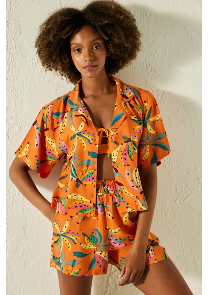 Napea Çiçek Desenli Kısa Gömlek