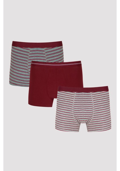 Çizgili Burgundy 3lü Mid Boxer