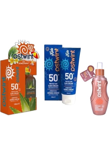 Yetişkin Spf 50 Faktör Güneş Kremi + Çocuk Spf 50 Faktör 100 ml + Güneş Yağı Kakao 200ML