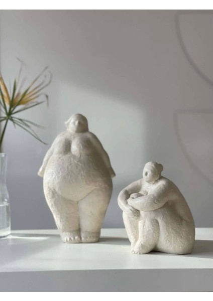 Ev Dekor Dekoratif Ikili Gri Fat Lady Iskandinav Heykel Biblo Biblo Büst Aksesuar