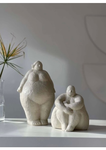 Ev Dekor Dekoratif Ikili Gri Fat Lady Iskandinav Heykel Biblo Biblo Büst Aksesuar