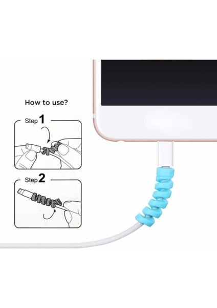Spiral Kablo Koruyucu 4'lü Silikon Set Şarj ve Kulaklık Kablosu Koruyucu Şarz Aksesuarı