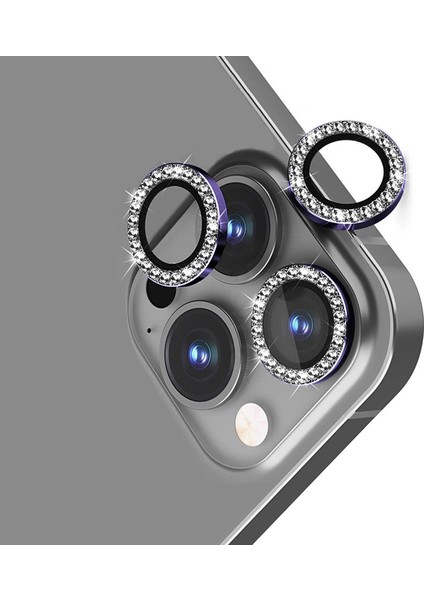 iPhone 14 Pro / 14 Pro Max Taşlı Metal Kamera Lens Koruyucu 3lü Set