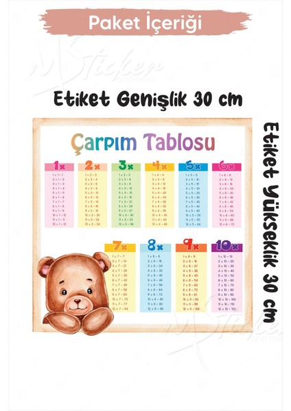 Ayıcıklı Çarpım Tablosu 30X30 cm Cam Duvar Sticker fiyatları