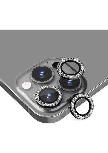 iPhone 14 Pro / 14 Pro Max Taşlı Metal Kamera Lens Koruyucu 3lü Set