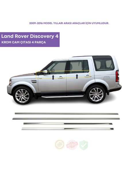 Bay Art Decor Land Rover Discovery 4 Krom Cam Çıtası 4 Parça 2009-2016 Arası Paslanmaz Çelik