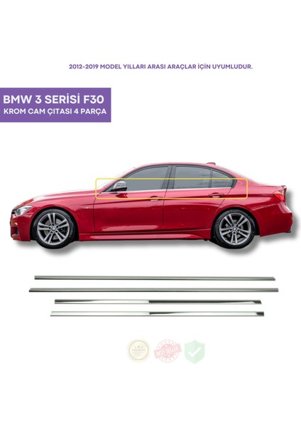 Bay Art Decor Bmw 3 Serisi F30 Krom Cam Çıtası 4 Parça 2012-2019 Arası Paslanmaz Çelik