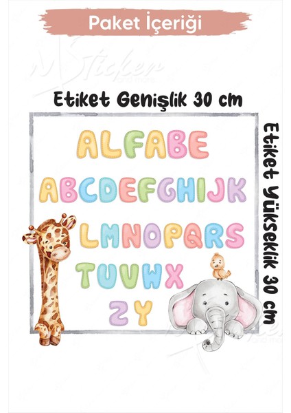 Alfabe Sticker Seti Zürafa ve Filli 30X30 cm Cam Duvar Sticker Seti fiyatları