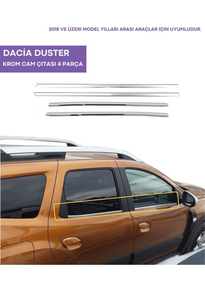 Dacia Duster Krom Cam Çıtası 2018 Sonrası 4 Parça Paslanmaz Çelik