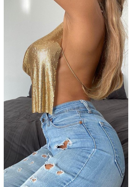 Metal Clubwear Crop Top - Altın