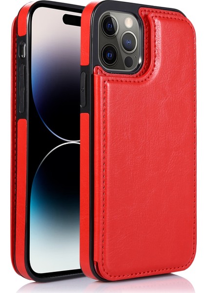 iPhone 14 Pro Maks Kart Tutucu Telefon Çılgın At Doku Deri Kaplamalı Tpu Mobil Telefon Kılıfı (Yurt Dışından)