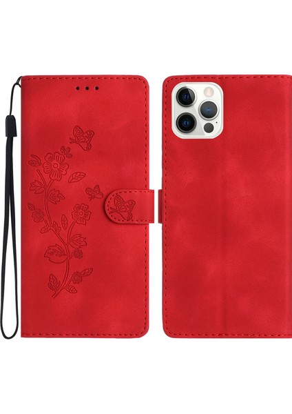 iPhone 12/12 Pro 6.1 Çiçek Baskı Deri Cüzdan Stand Cep Telefonu Telefon Kılıfı (Yurt Dışından)