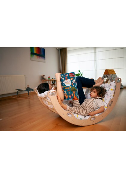 Pikler Tırmanma Seti ve Yastık | Montessori 3'lü Set | kemer + Üçgen + Merdiven Rampa + Flamingo Desenli Yastık indirimleri