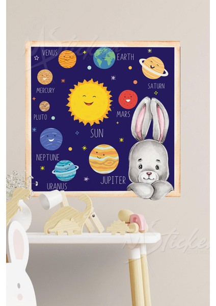 Tavşanlı Gezegen Sticker Seti 30X30 cm Cam Duvar Sticker Seti