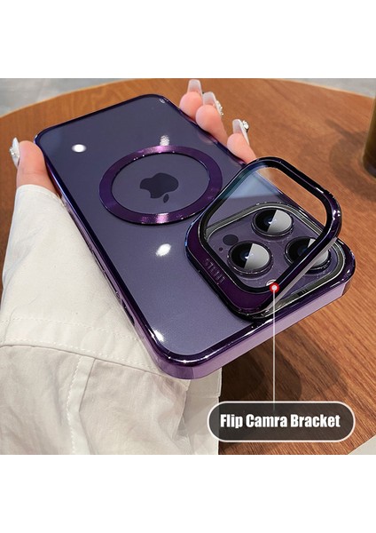 Apple iPhone 14 Pro Kılıf Standlı Magsafeli Cam Kapak Kamera Korumalı Derin Mor fiyatları