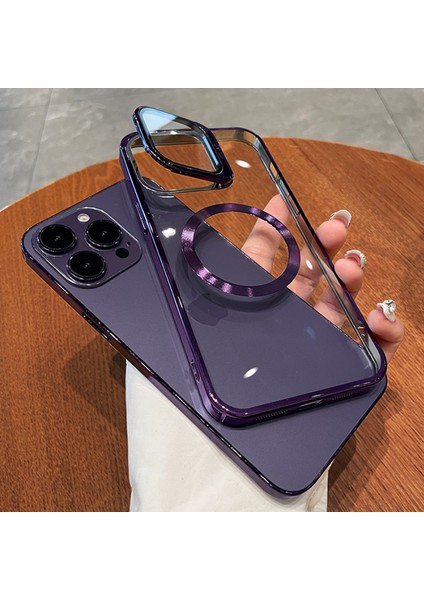 Apple iPhone 14 Pro Kılıf Standlı Magsafeli Cam Kapak Kamera Korumalı Derin Mor fırsatları