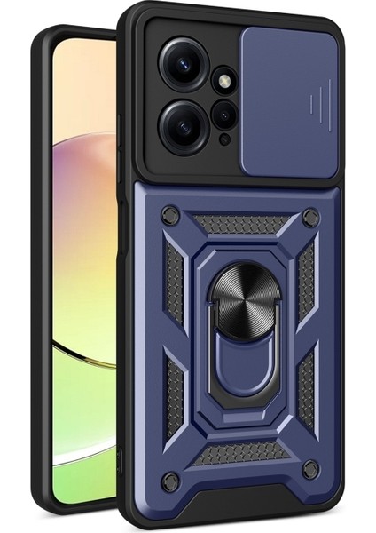 Xiaomi Redmi Note 12 4g Kılıf Sert Silikon Tank Aramid Sürgülü Vega Yüzüklü Lacivert